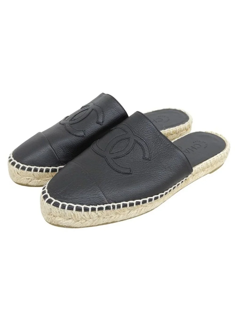 Chanel Leather CC Logo Sandals Black
